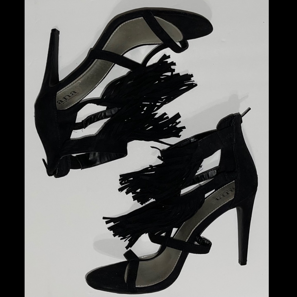 A.N.A Black Ana Terry Fringe Heels